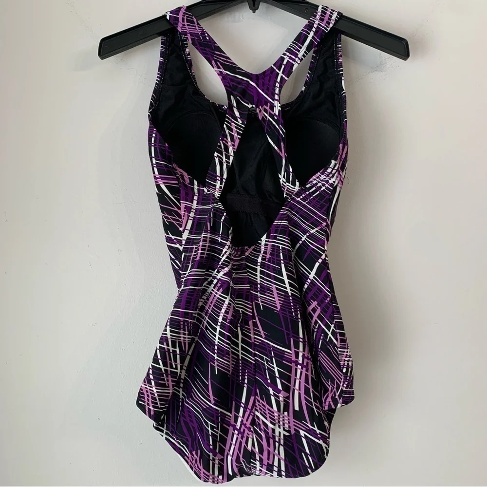 AQUA Shape Ocean One Piece Swim Suit Black and Purple Size 12.